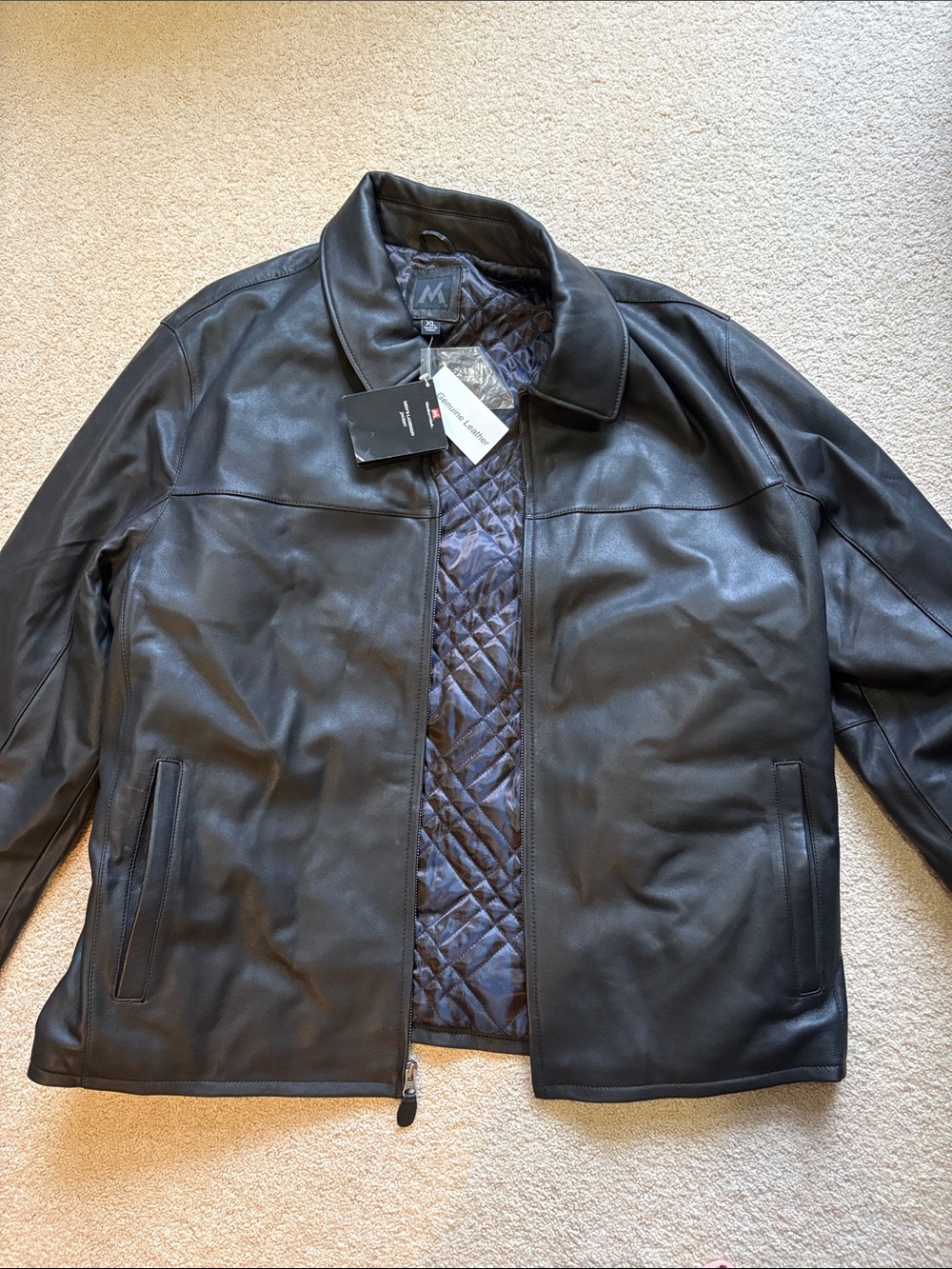 NWT Members Mark XL lamb skin leather Men's Black Leather Jacket